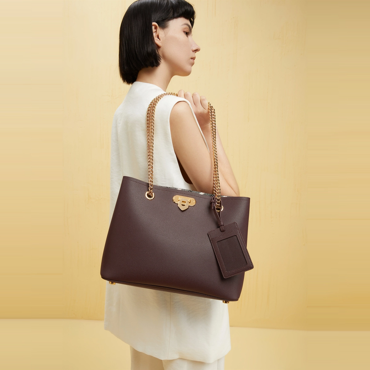 CHARLESKEITH PU Tote BeigeDark Brown