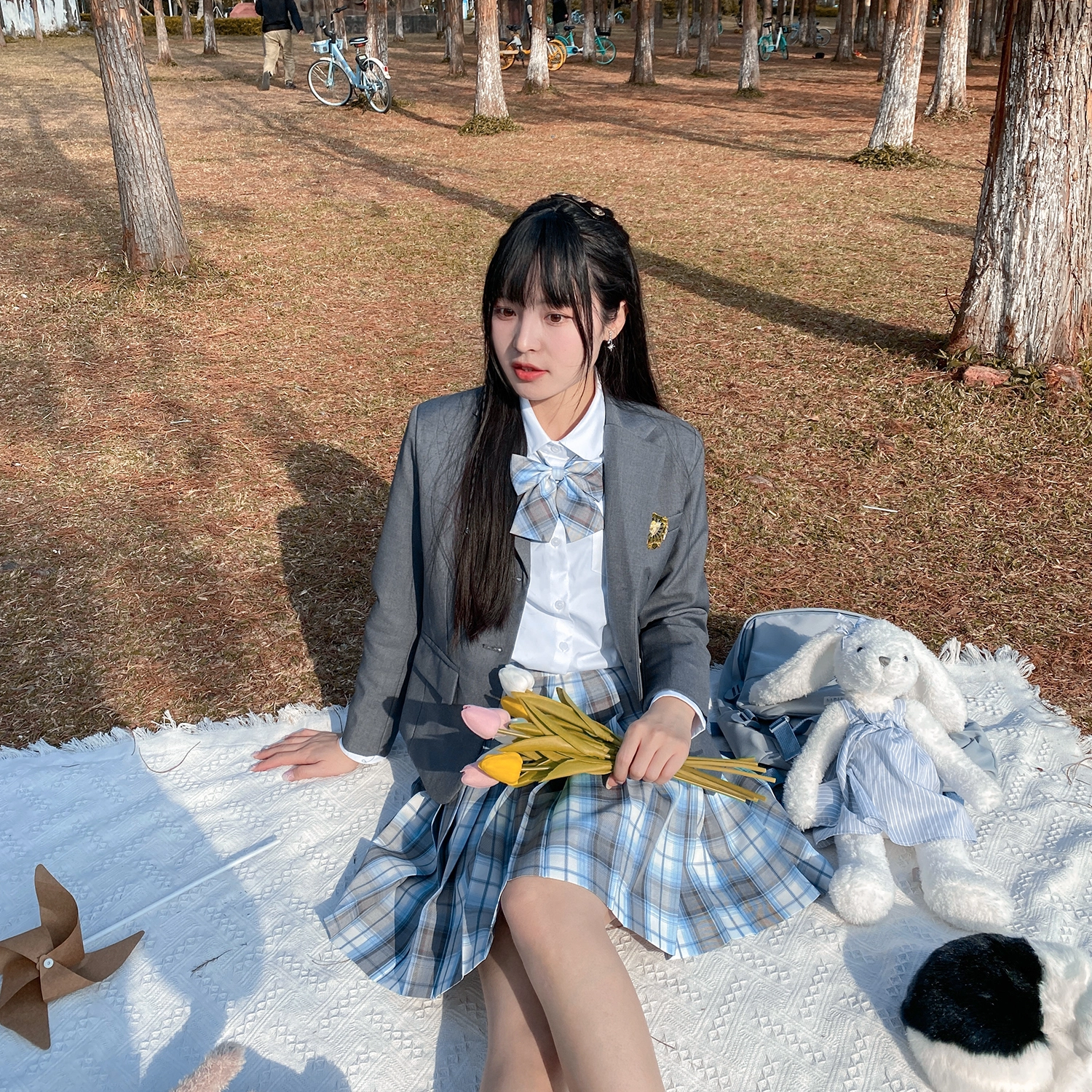 兔半眠 徽章西装外套百褶裙制服套装 女款