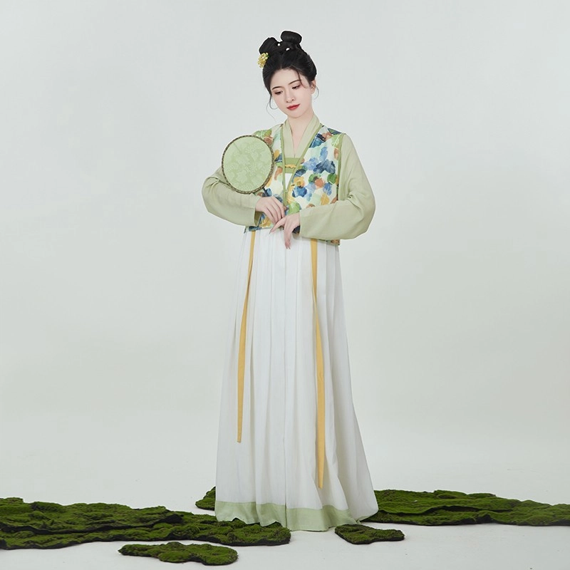 织造司 彩墨晕染图案唐制薄款唐褙子汉服 女款 绿色