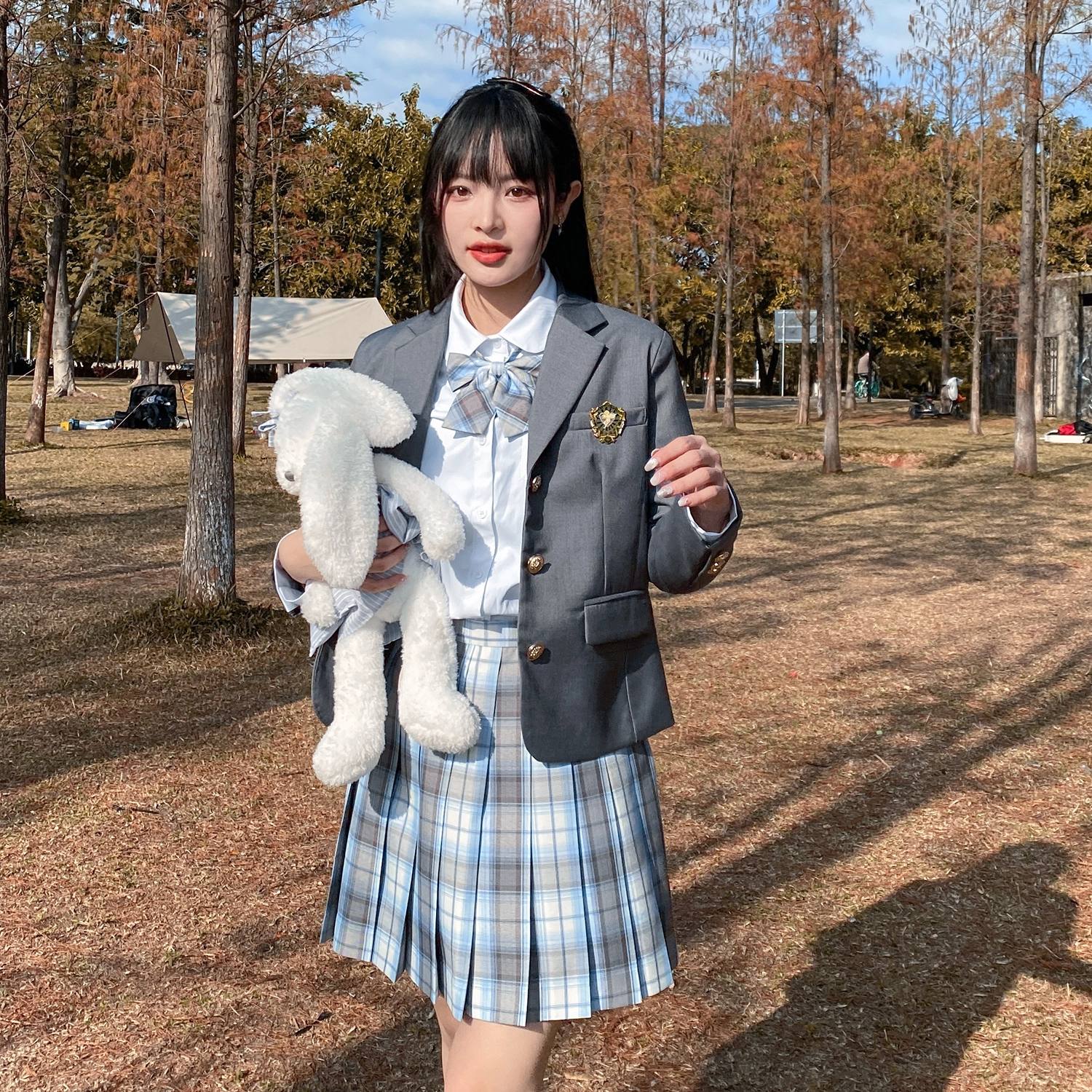 兔半眠 徽章西装外套百褶裙制服套装 女款