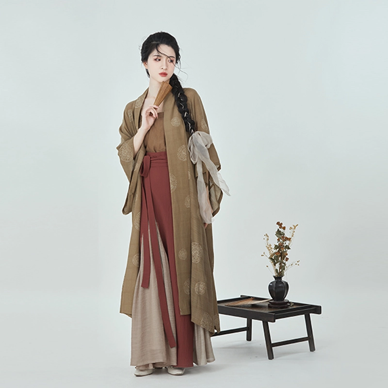 织造司 鸢茶 宋制长干寺半袖对襟长衫吊带改良三裥裙原创汉服 女款
