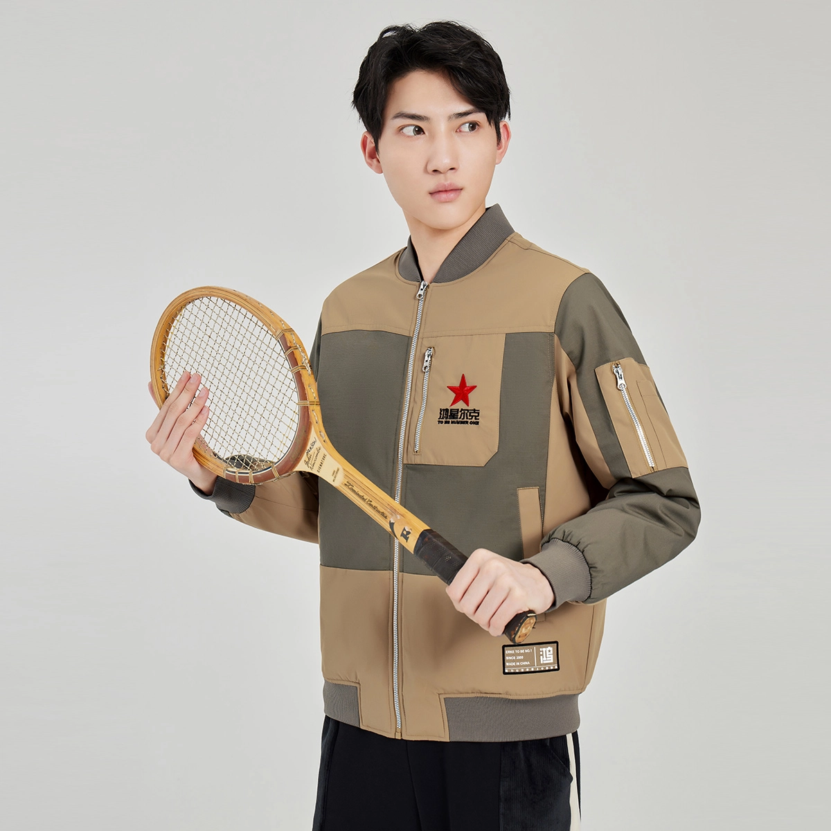 鸿星尔克 拼接棉服 男款