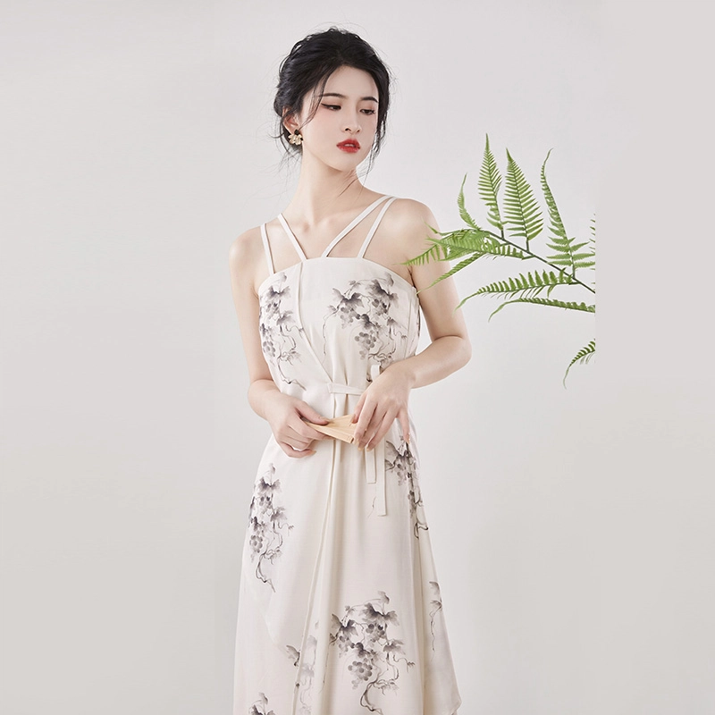 织造司 葡萄 宋制吊带连衣裙外套套装日常原创汉服 女款 白色