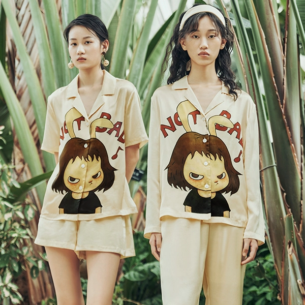 桑罗  邓瑜不好不坏联名款兔子真丝睡衣套装柔滑舒眠桑蚕丝家居服  可外穿真丝 家居套装 女款 米白色