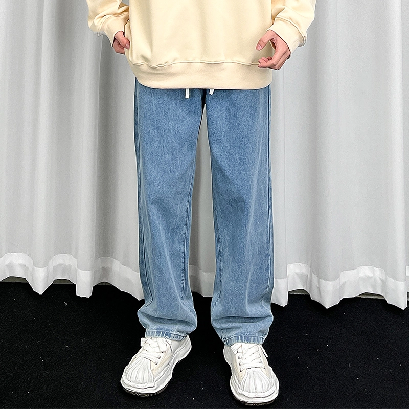 绘承 手写体字母后袋印花宽松直筒休闲牛仔裤 春季 男女同款