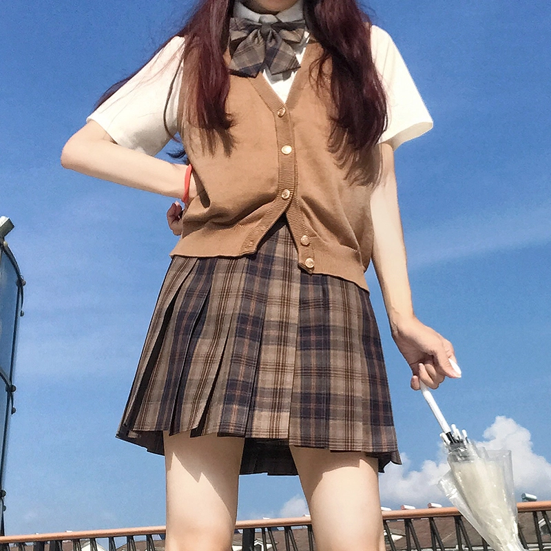 东鲸岁时记 格纹褶皱高腰短款高腰半身裙 女款