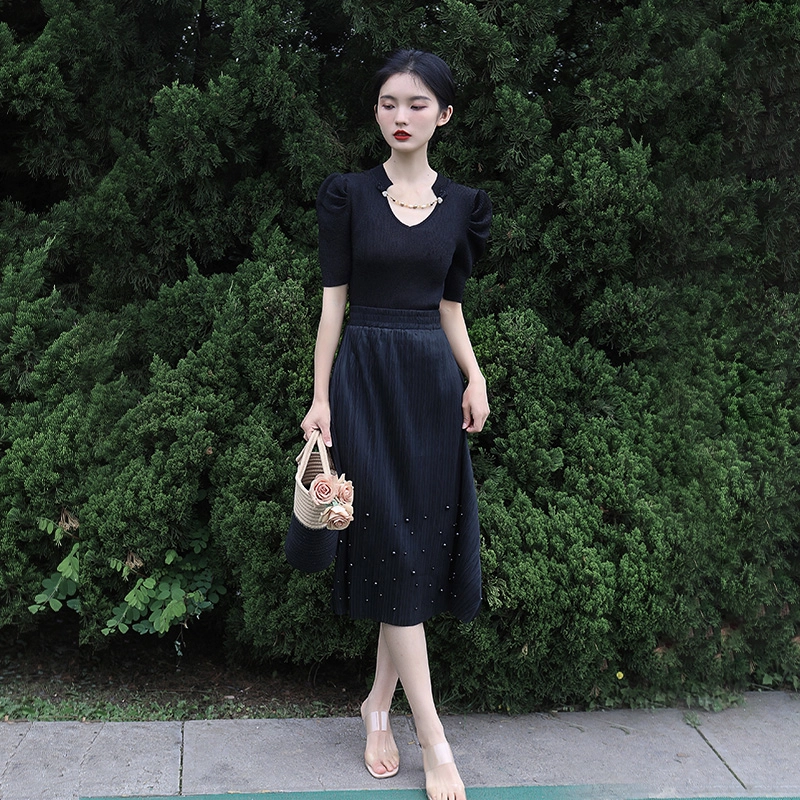 槿爷东方 纯色弹力收腰半身裙 女款 黑色