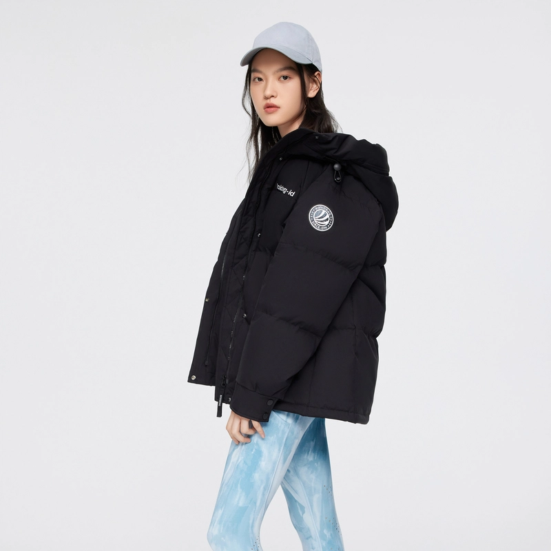 波司登 时尚运动系列 雪山印花短款抽象图案连帽宽松中长款羽绒服 女款