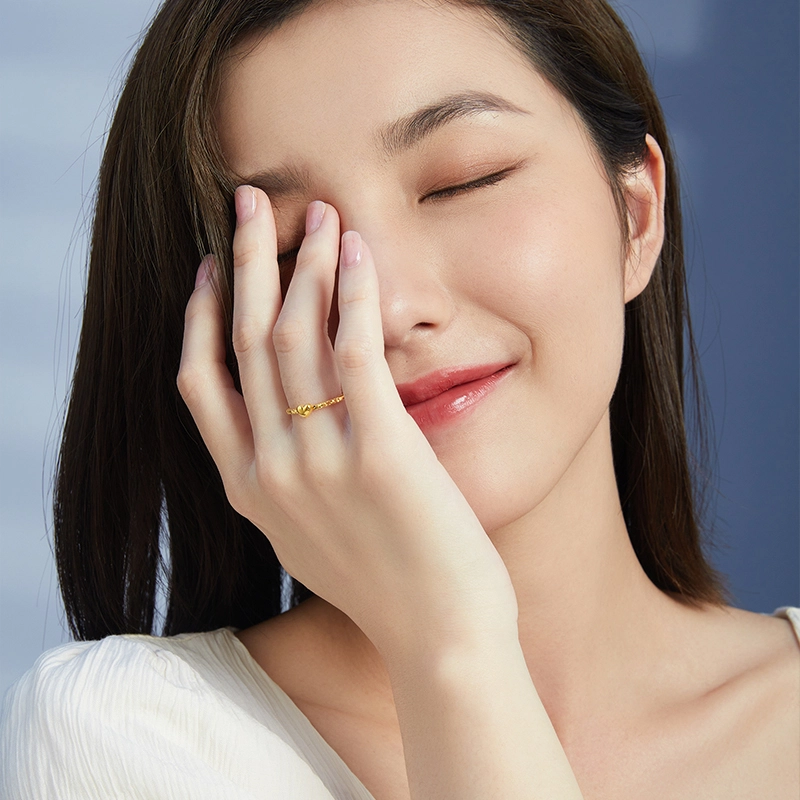 周六福 活口可调节爱心车花素戒 足金 按克计价 黄金戒指 女款
