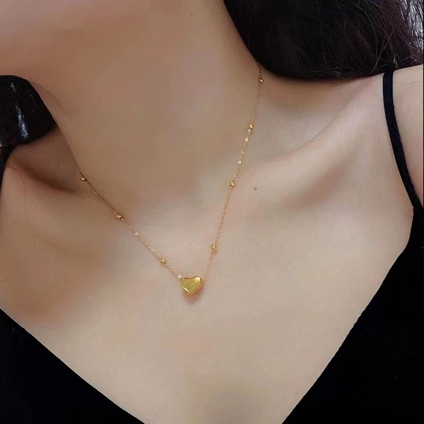 指尖瑰宝 气质珠子爱心吊坠 金色爱心 项链 女款 礼盒