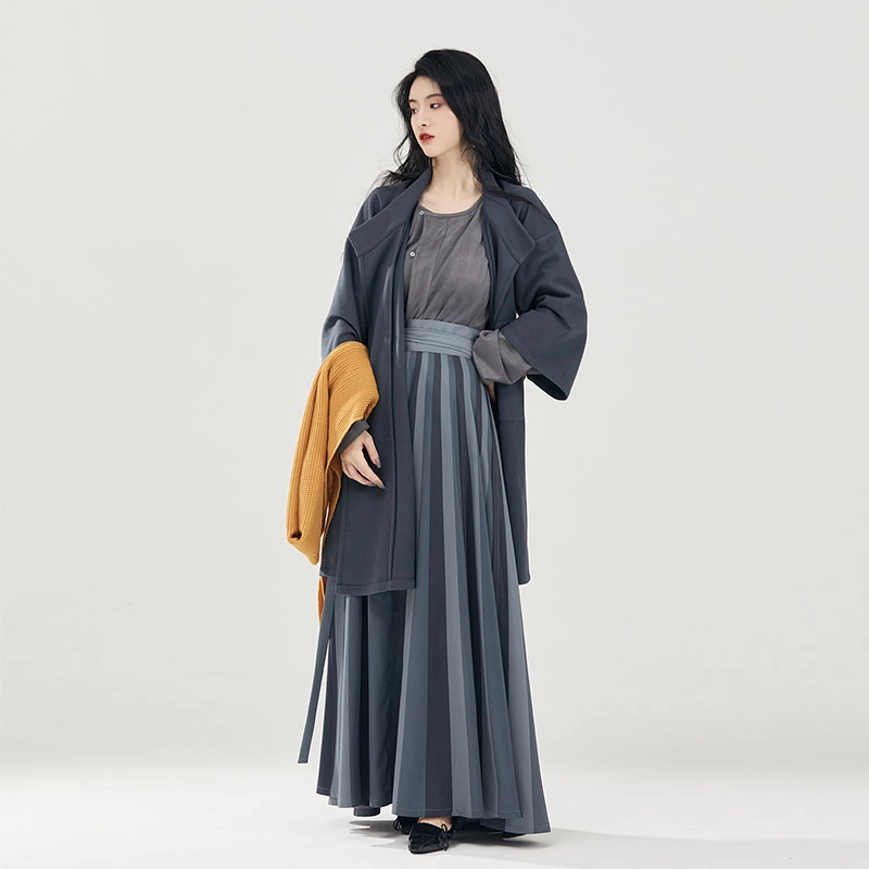 织造司 黛色 改良唐制披袄圆领衫条纹八破裙冬日常汉元素汉服 女款 蓝色