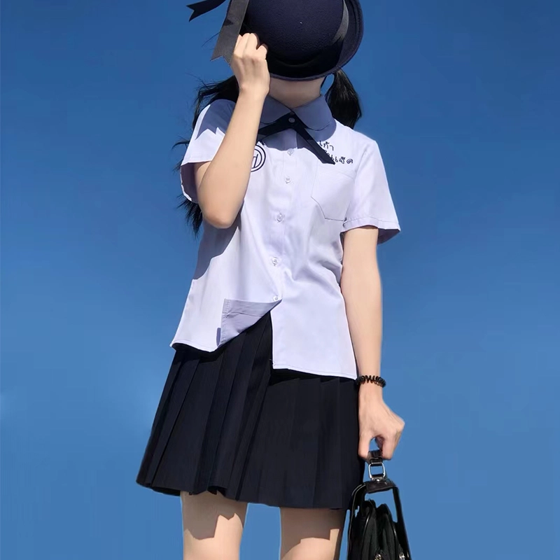 九条喵 字母刺绣领结短袖衬衫制服上装 女款 紫色
