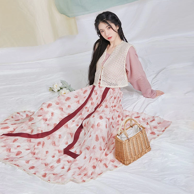 织造司 树莓 纯色轻薄透气圆领衫日常简约原创唐制汉服 女款 浅粉色