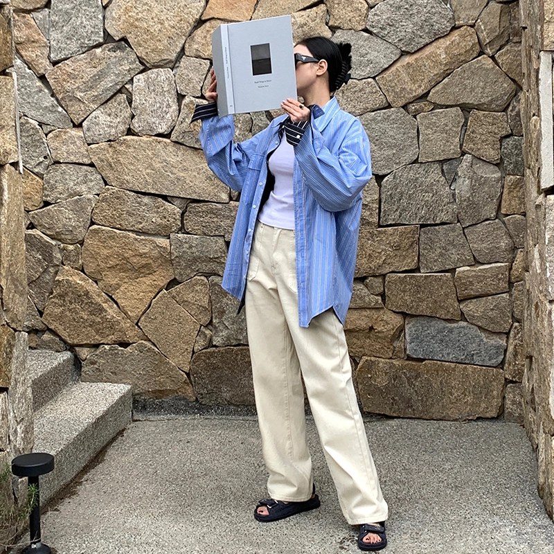 周淼 纯色阔腿宽松高腰直筒牛仔裤 女款 白色