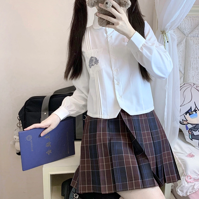 东鲸岁时记 刺绣单排扣翻领长袖衬衫 女款 白色