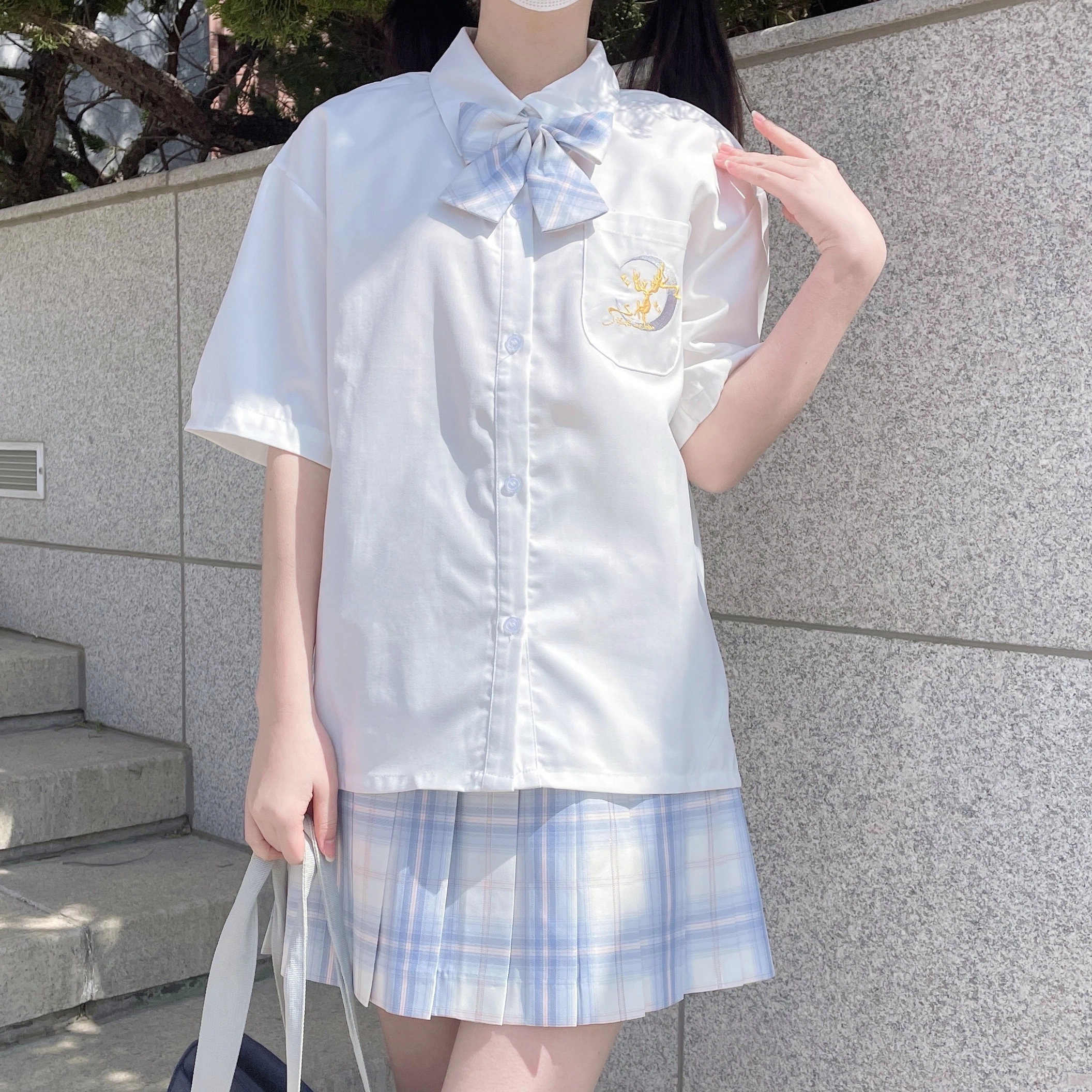 九条喵 刺绣短袖衬衫制服上装 女款
