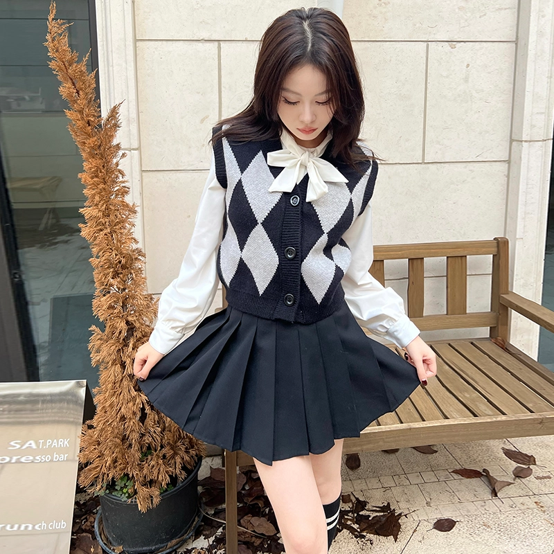 九条喵 蝴蝶结纯色单排扣长袖衬衫 女款 白色