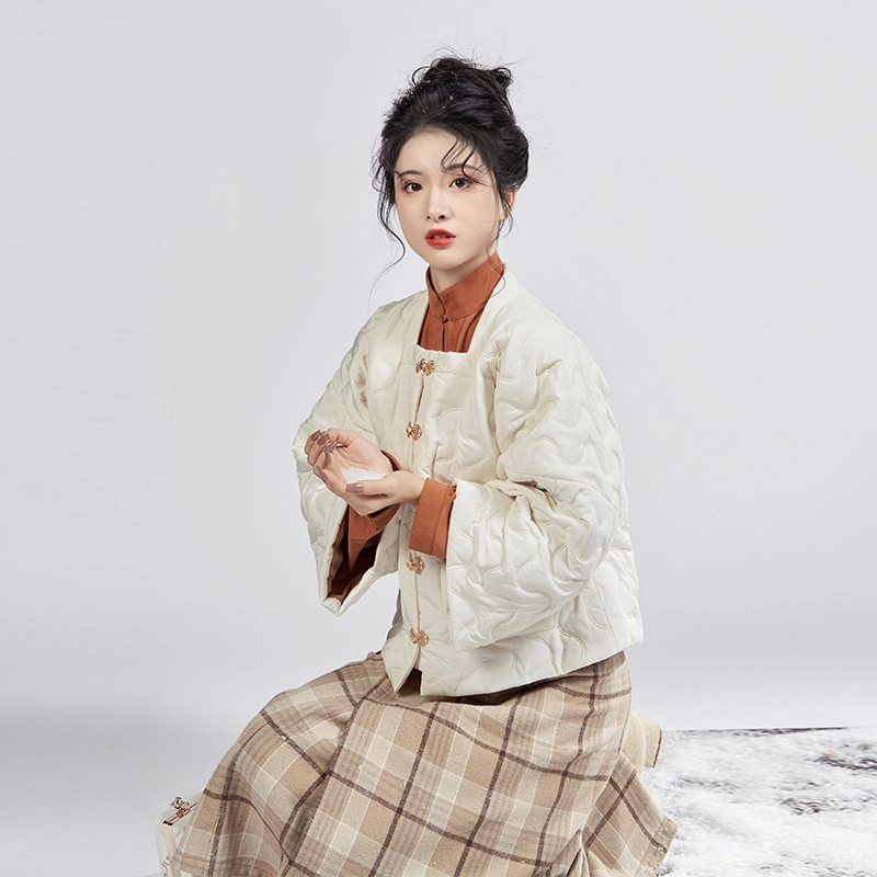 织造司 花生汤圆 方领半臂棉服汉元素立领宋旋裙日常原创明制汉服 女款 橘色