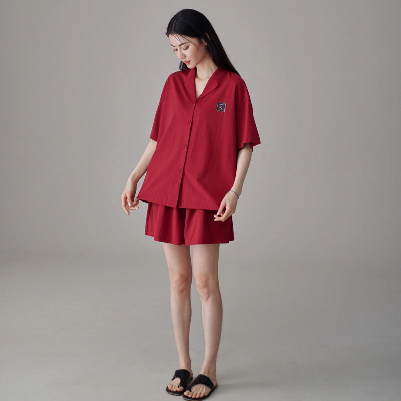 同语 睡衣夏季凉感纯棉套装红色结婚喜庆女士家居服夏天 家居套装 女款 殷红