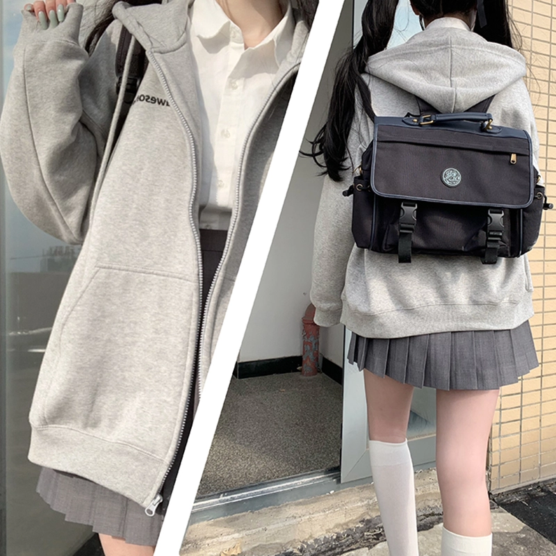 东鲸岁时记 纯色拉链宽松字母刺绣加绒开衫连帽卫衣 女款