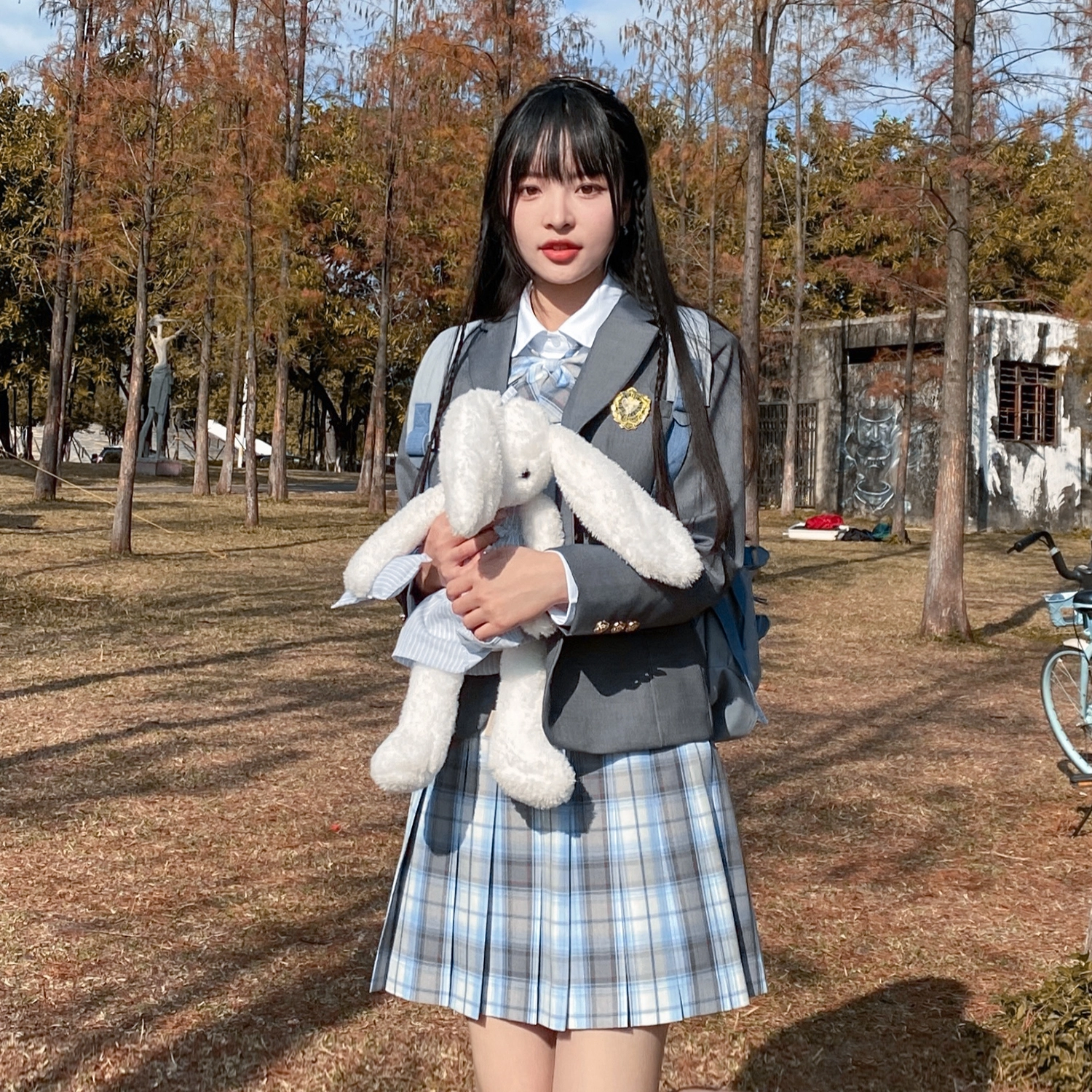 兔半眠 徽章西装外套百褶裙制服套装 女款