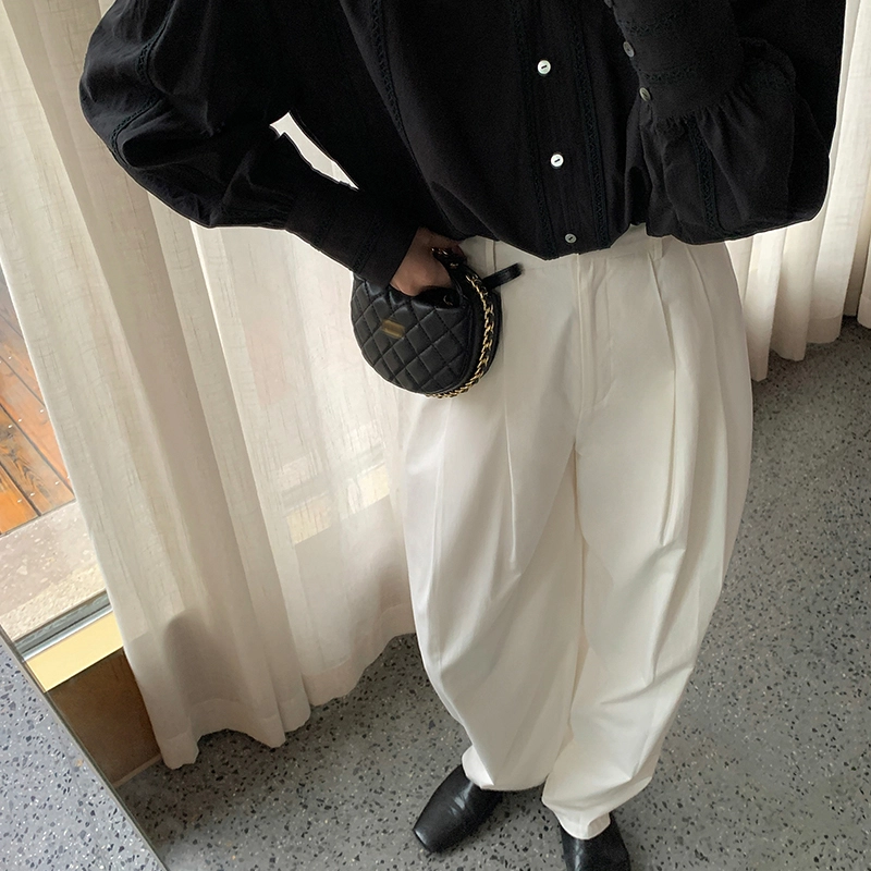 周淼 纯色宽松萝卜休闲裤高腰百搭老爹阔腿裤子 女款