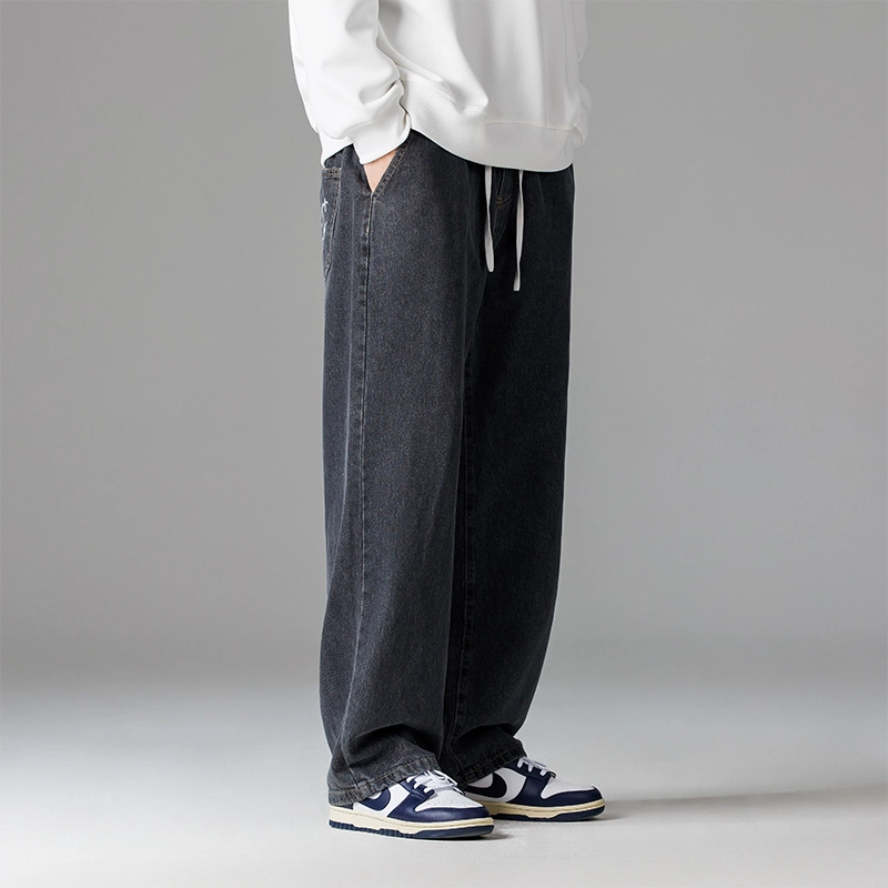 绘承 手写体字母后袋印花宽松直筒休闲牛仔裤 春季 男女同款