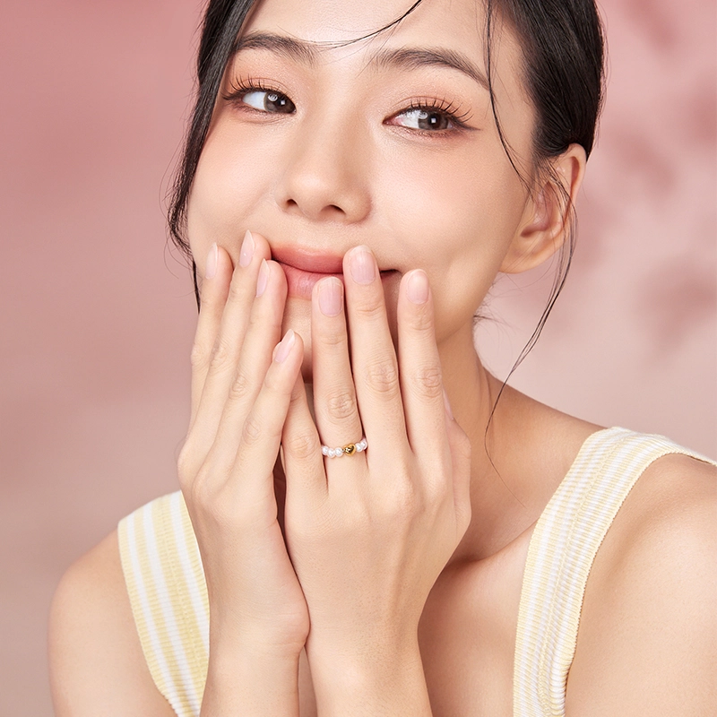 周六福 彩金优雅爱心造型时尚 淡水珍珠 戒指 女款