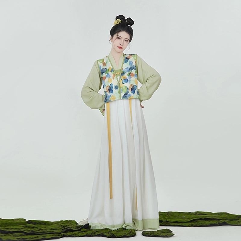 织造司 彩墨晕染图案唐制薄款唐褙子汉服 女款 绿色
