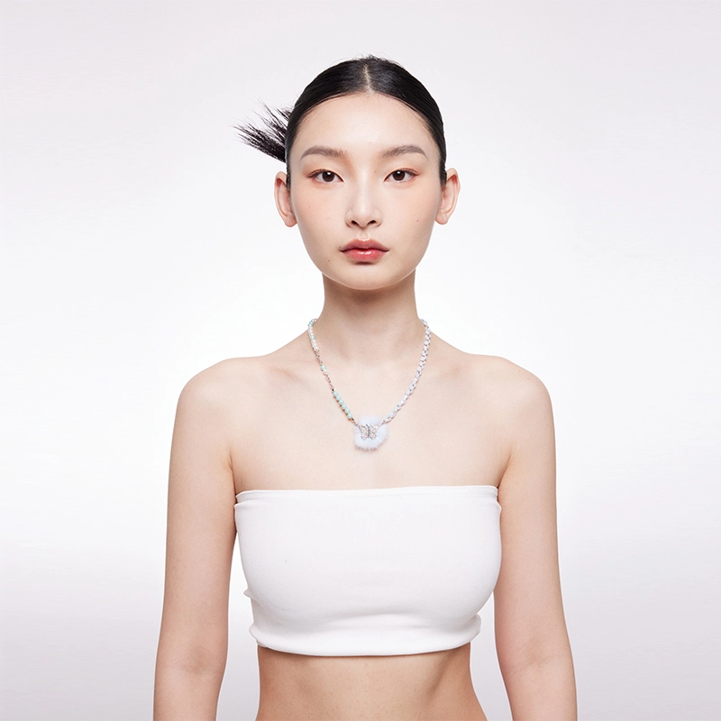 STUGAZI Furry Baby Blue Asymmetrical Necklace