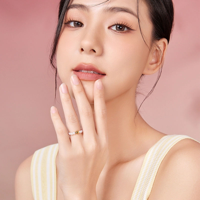周六福 彩金优雅爱心造型时尚 淡水珍珠 戒指 女款