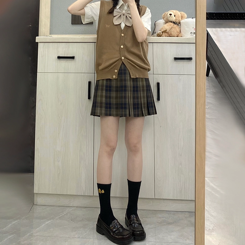 东鲸岁时记 格纹褶皱高腰短款高腰半身裙 女款