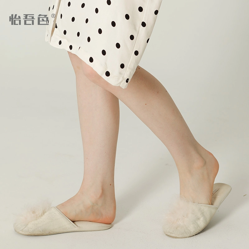 怡吾色 睡衣女 休闲小尖领长袖睡裙 清新印花波点家居服睡裙