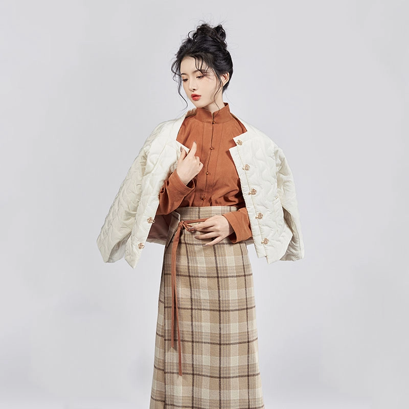 织造司 花生汤圆 方领半臂棉服汉元素立领宋旋裙日常原创明制汉服 女款 橘色