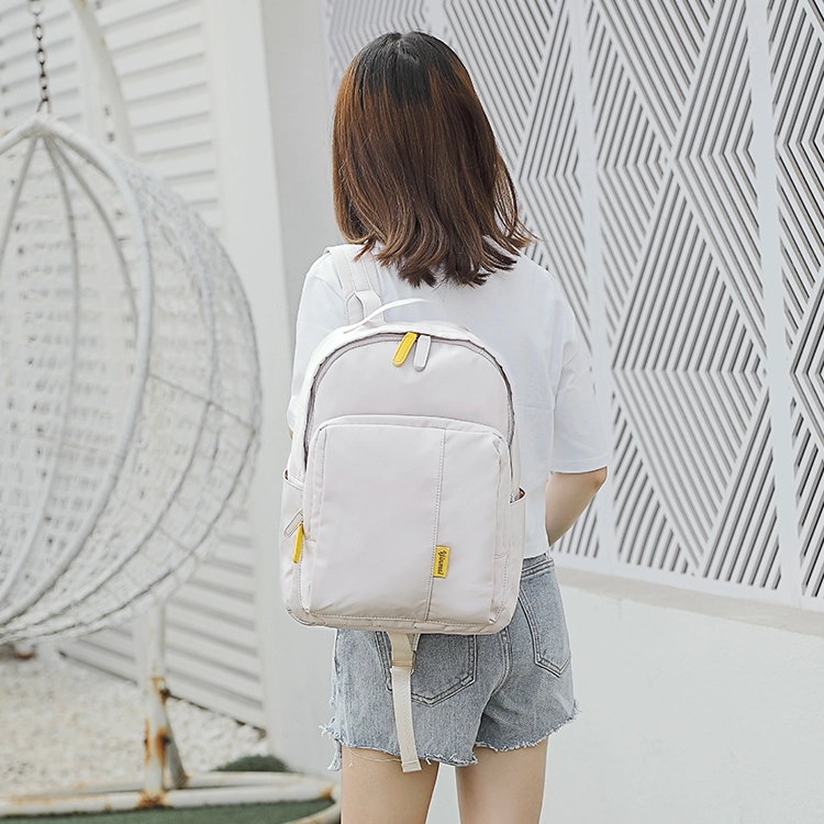 音魅 时尚休闲商务通勤 尼龙 旅行包书包背包双肩包 女款 浅灰色/黄色