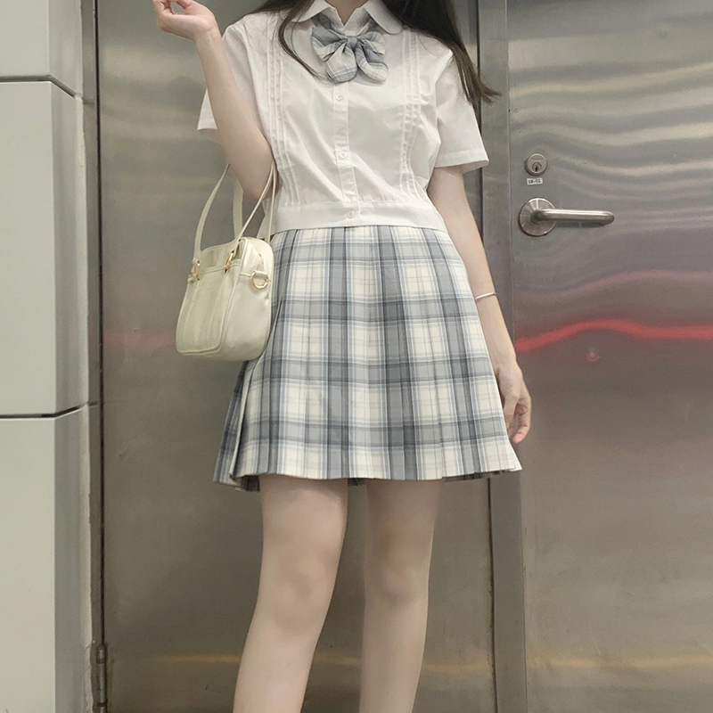 东鲸岁时记 格纹百褶高腰半身裙 女款