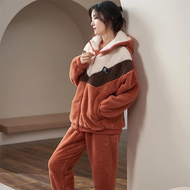小情歌 珊瑚绒睡衣 冬季 加厚加绒保暖御寒家居服 女款  拼色