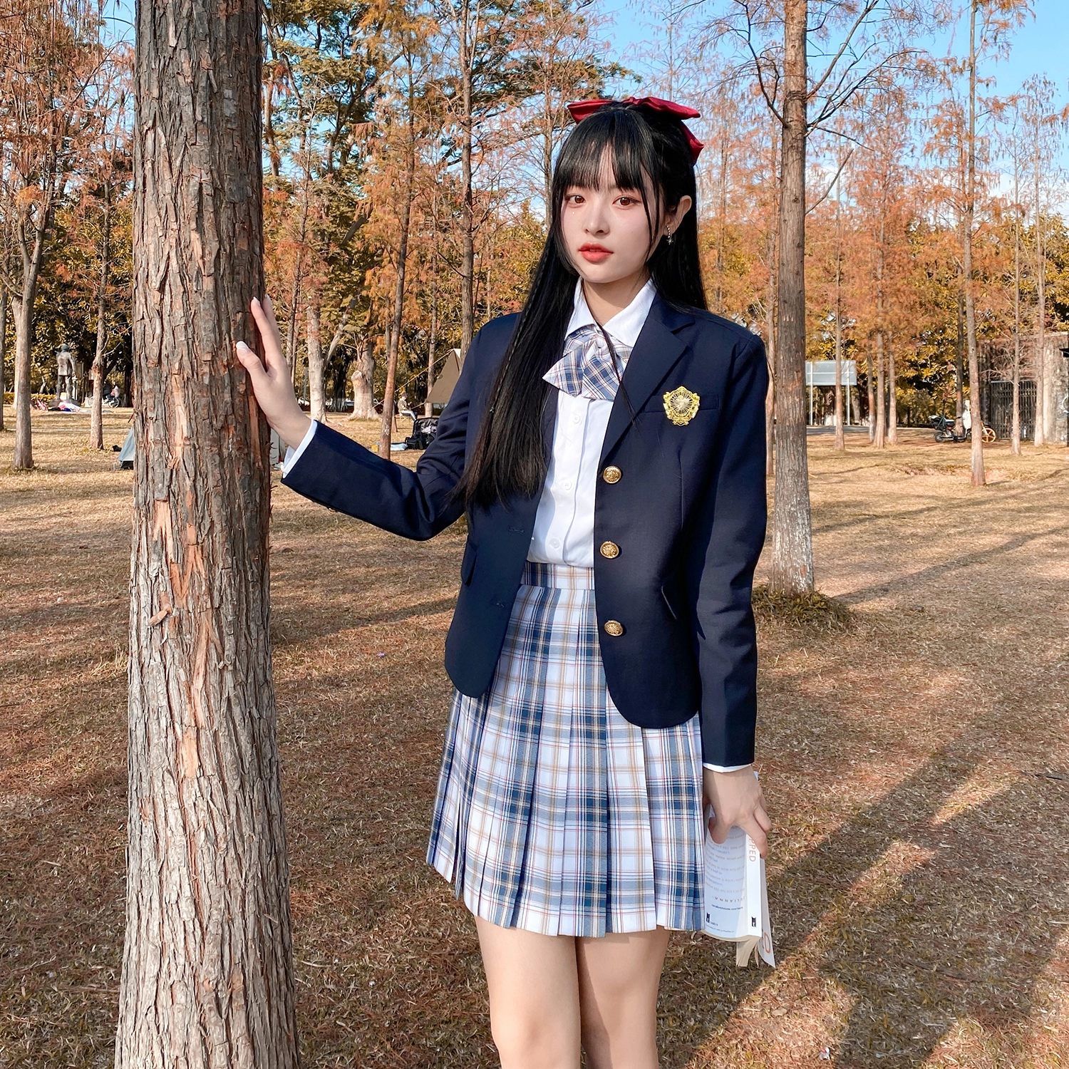 兔半眠 徽章西装外套百褶裙制服套装 女款