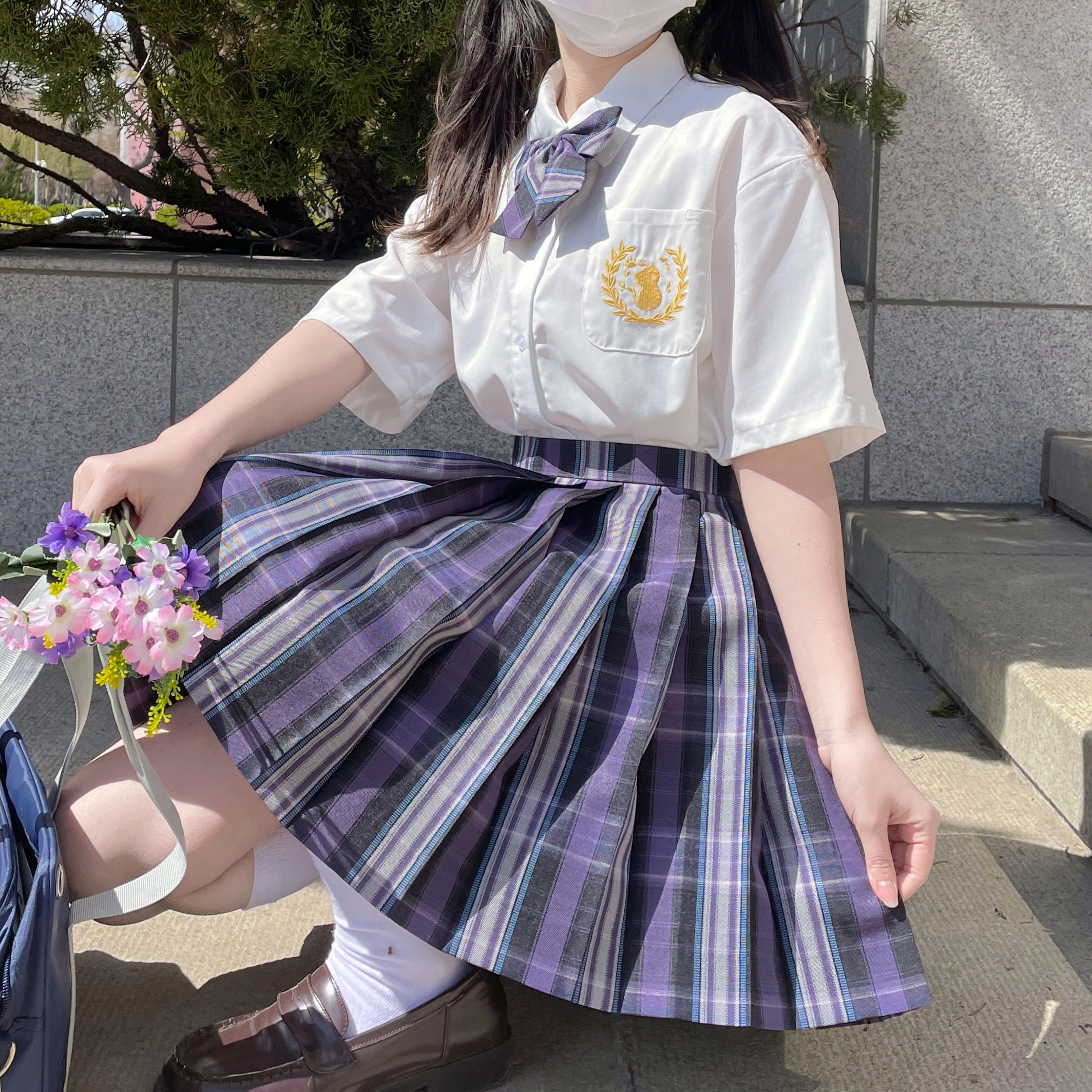 九条喵 刺绣短袖衬衫制服上装 女款