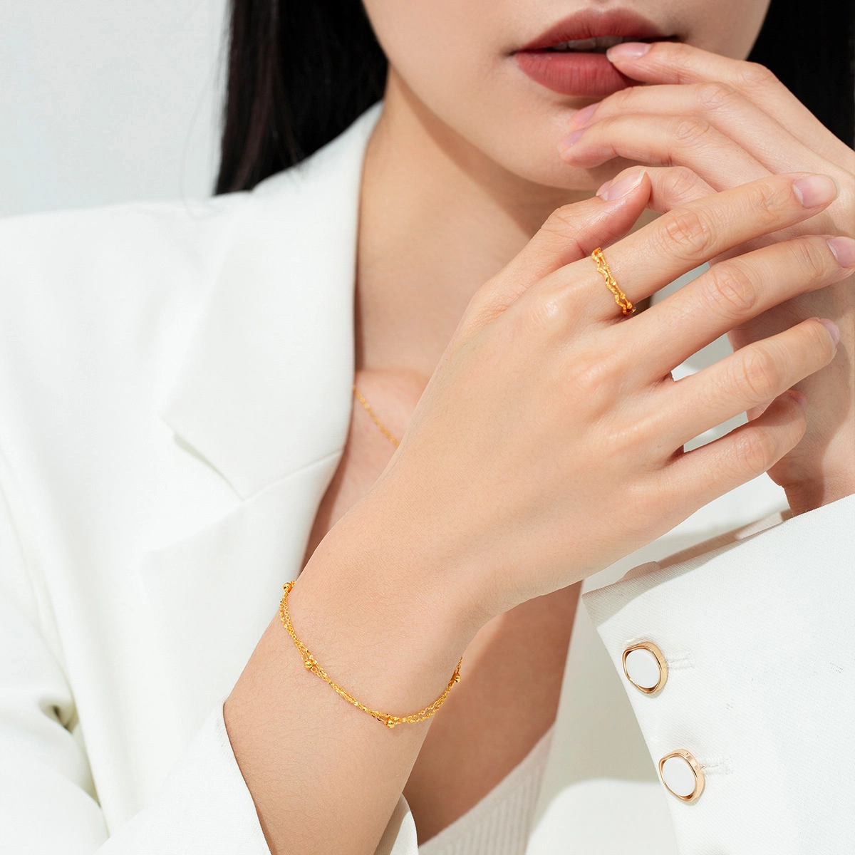 老庙 小金珠双层转运珠时尚百搭手饰 足金 按克计价 黄金手链 女款