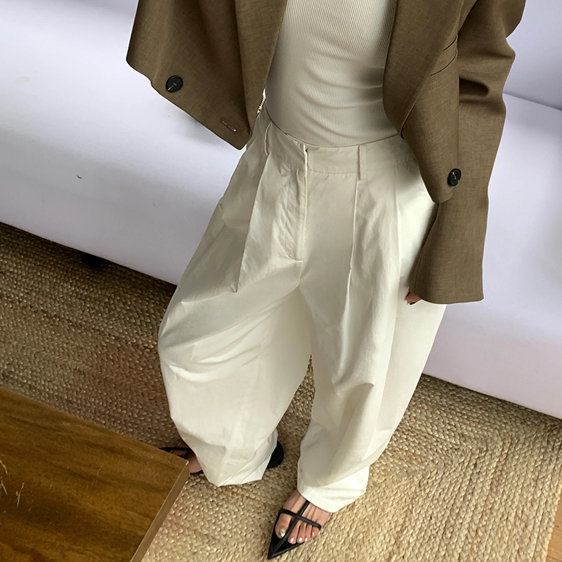 周淼 纯色宽松萝卜休闲裤高腰百搭老爹阔腿裤子 女款