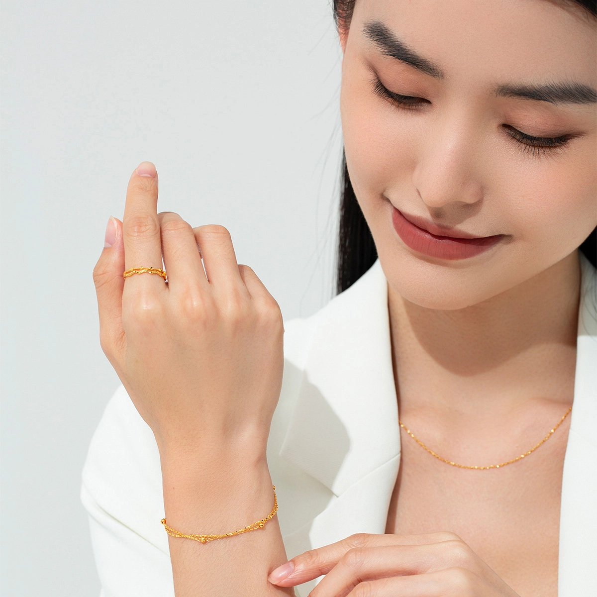 老庙 小金珠双层转运珠时尚百搭手饰 足金 按克计价 黄金手链 女款