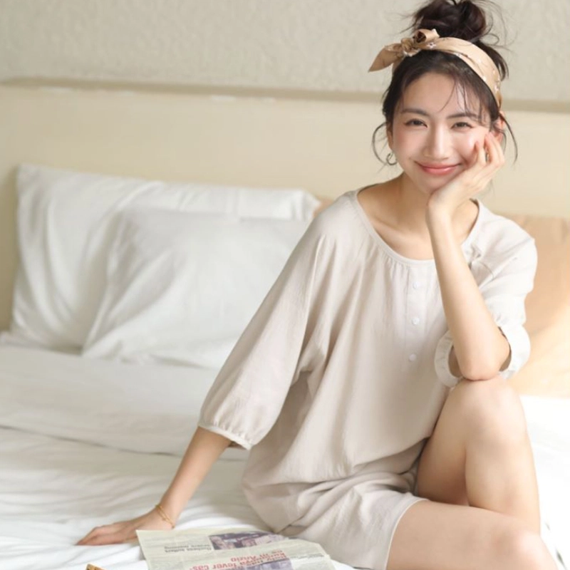 怡吾色 睡衣女夏季纯色肌理感短袖家居服简约可外穿 甜美可爱 女款