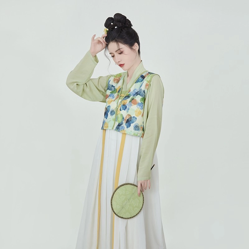 织造司 彩墨晕染图案唐制薄款唐褙子汉服 女款 绿色