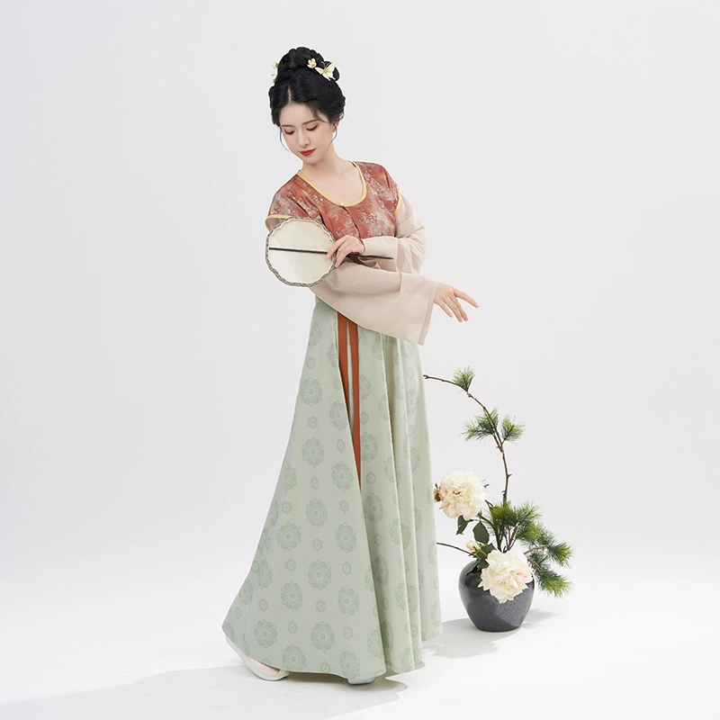 织造司 碧城 唐制拼色印花唐褙子圆领衫八破裙三套装原创汉服 女款