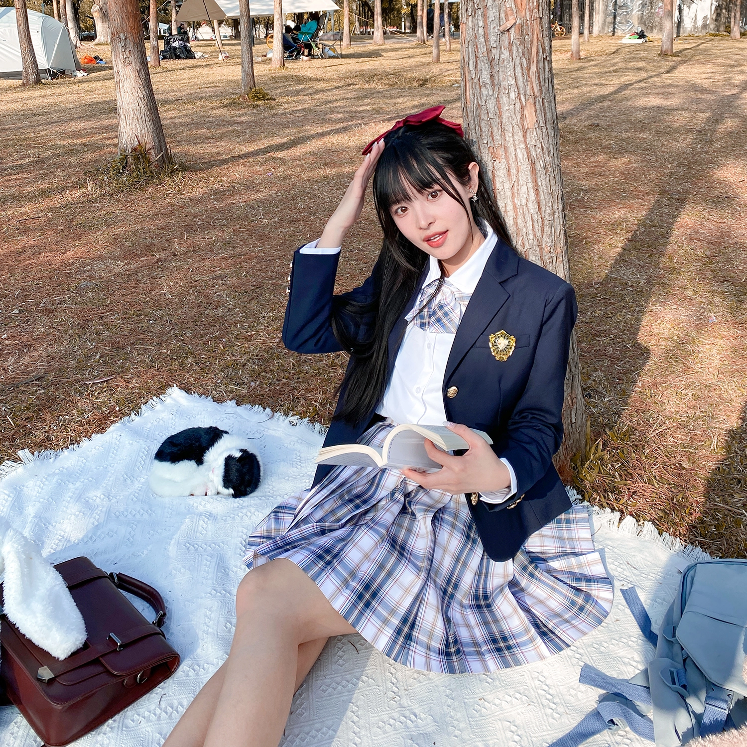 兔半眠 徽章西装外套百褶裙制服套装 女款