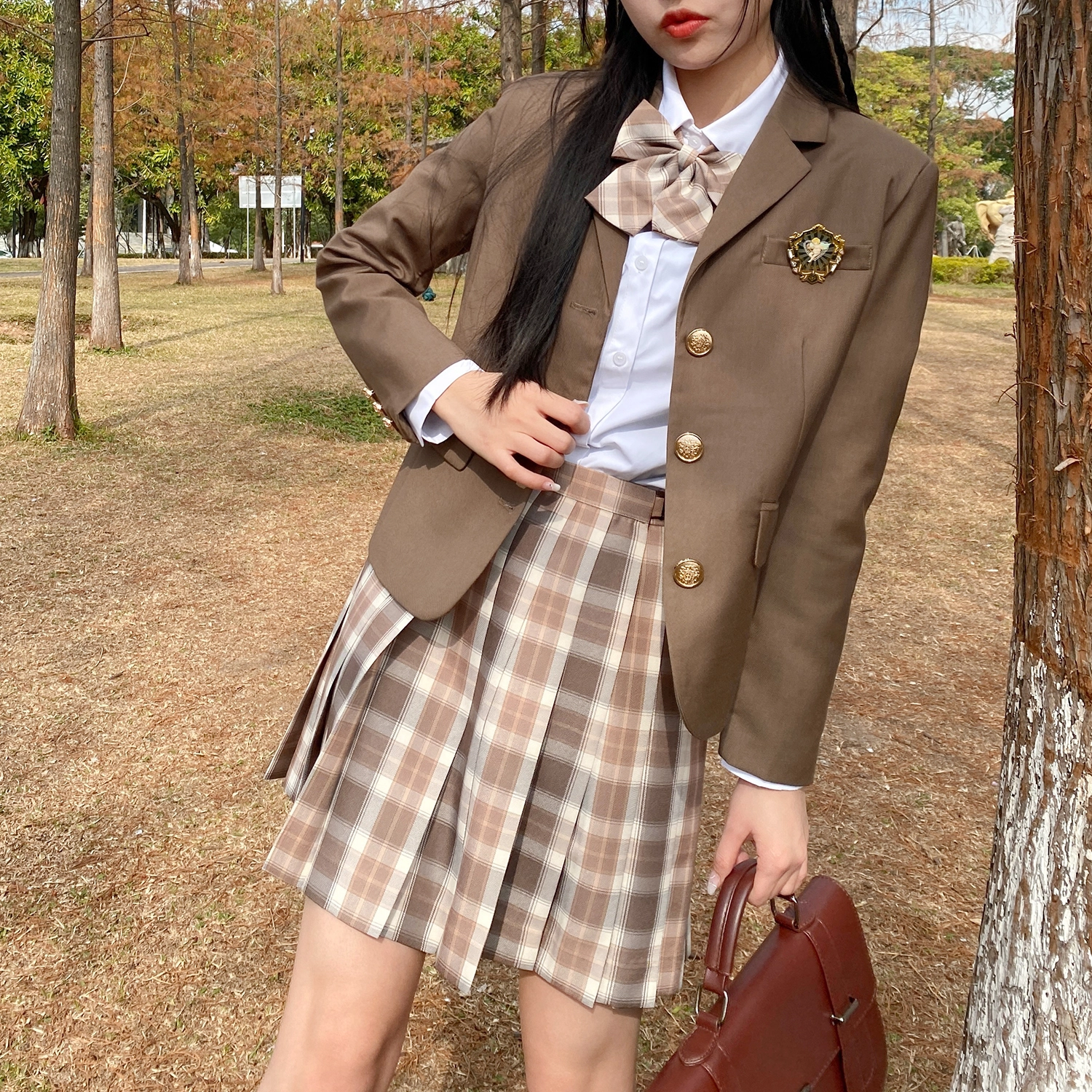 兔半眠 徽章西装外套百褶裙制服套装 女款