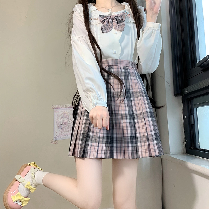东鲸岁时记 日系格纹百褶半身裙 女款