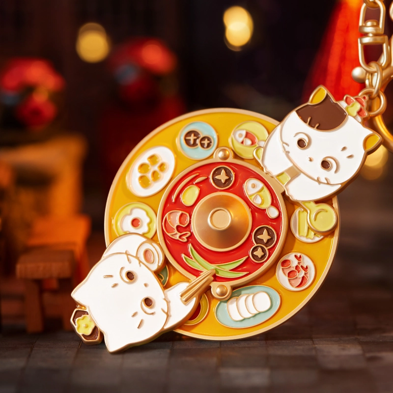 宫廷宝贝 故宫文创 故宫猫 吃火锅观鱼猫旋转钥匙扣挂件 谷圈挂件