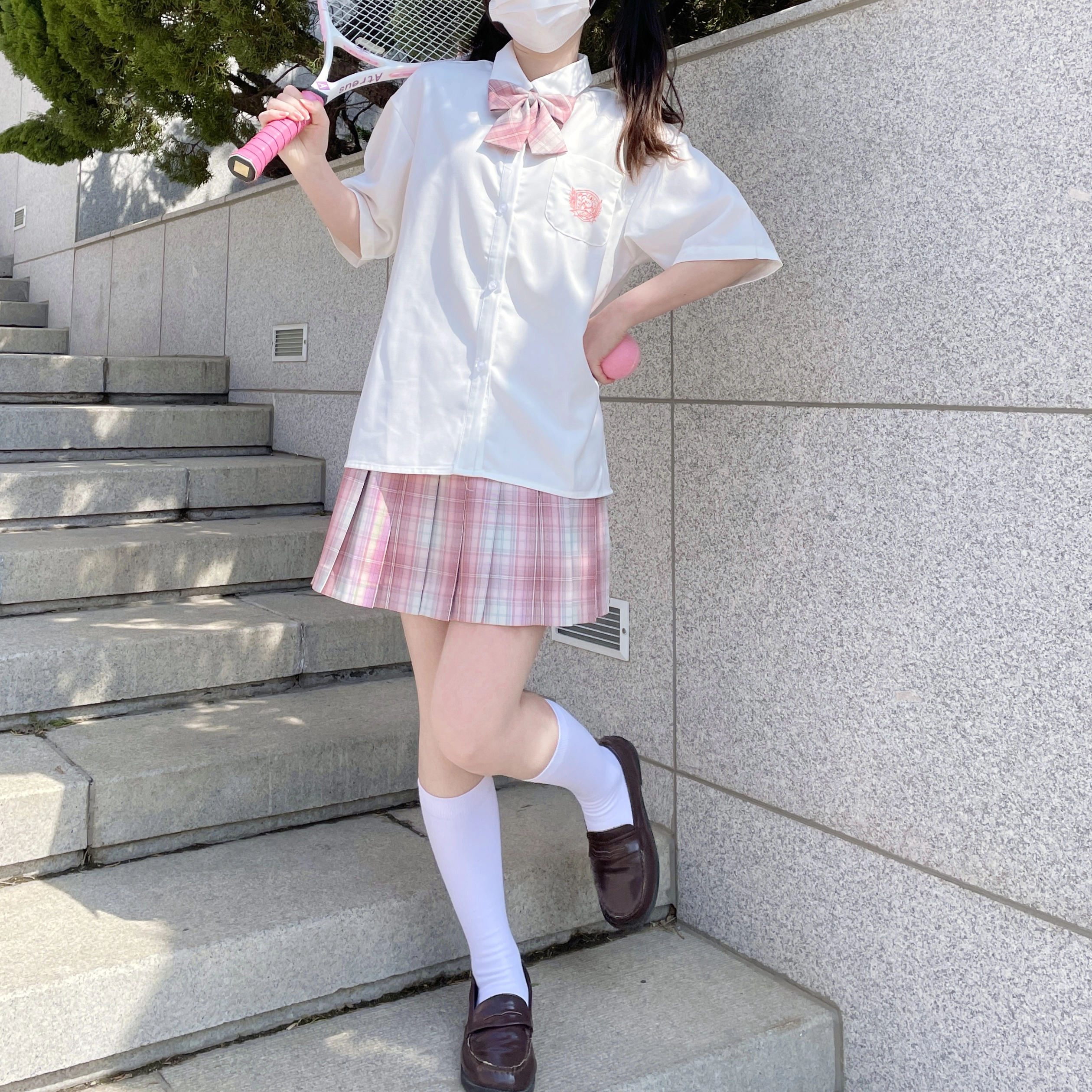 九条喵 刺绣短袖衬衫制服上装 女款